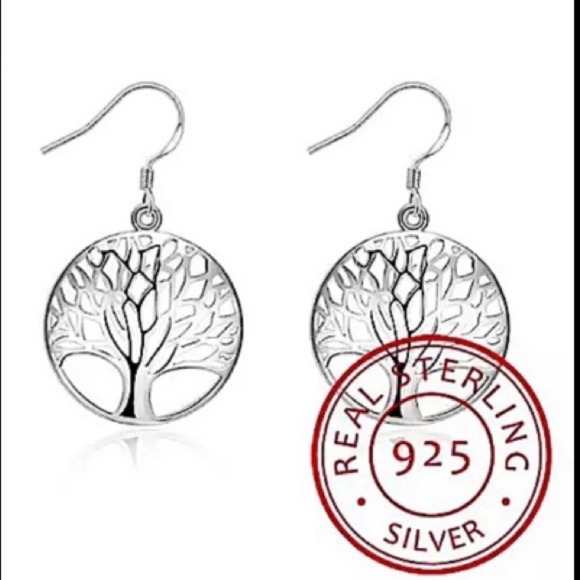 Sterling Silver Tree of Life Earrings Drop Dangle - Picture 2 of 2